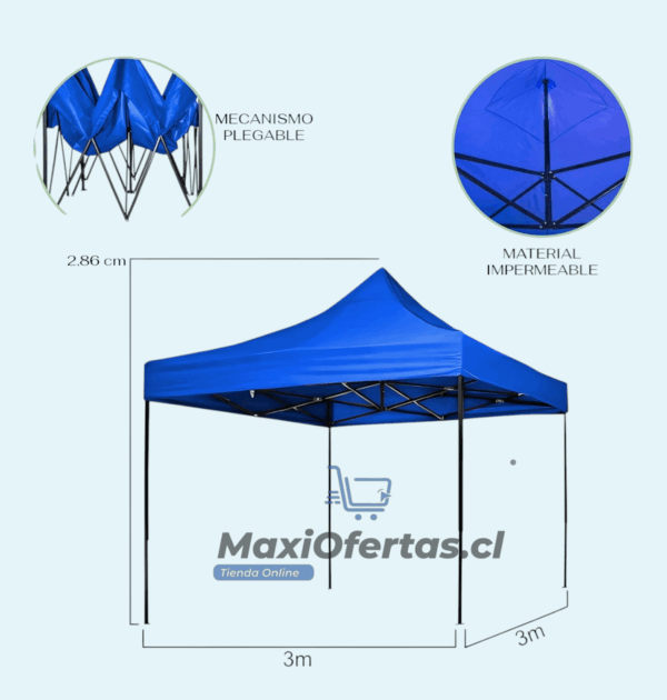 TOLDO PLEGABLE 3X3 CON ESTRUCTURA AZUL - Imagen 2
