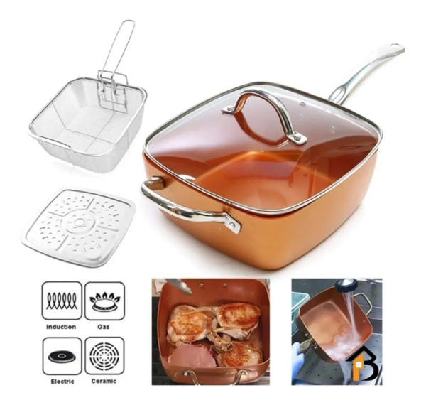 OLLA SARTEN FREIDORA MULTIUSO DE COBRE  9.5 PULGADAS - Imagen 3