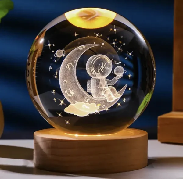 LAMPARA  CRISTAL  LUNA Y ASTRONAUTA  GRANDE