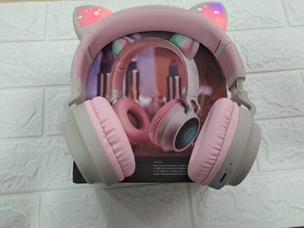 AUDIFONOS CON OREJA DE GATO ROSADO - Imagen 2