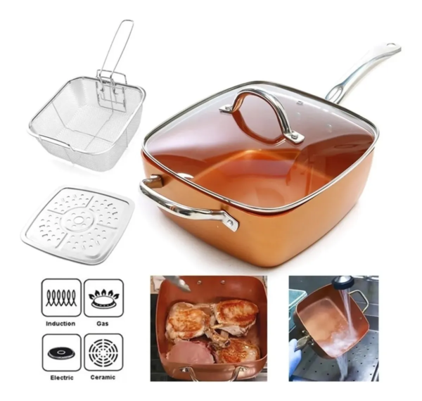 OLLA SARTEN FREIDORA MULTIUSO DE COBRE  9.5 PULGADAS - Imagen 6