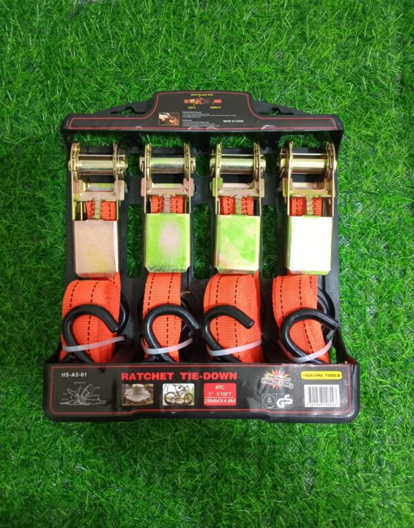 Set / Juego 4pcs Eslinga Cinta De Amarre Con Ratchet 4.6 M - Imagen 2
