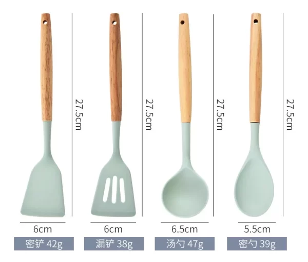 Set de 12 Utensilios Cocina Mango Madera Y Silicona - Imagen 2