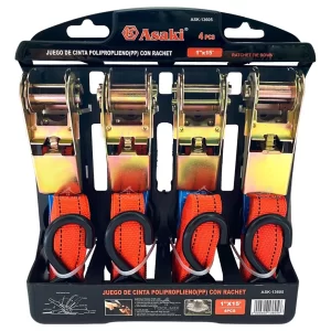 Set / Juego 4pcs Eslinga Cinta De Amarre Con Ratchet 4.6 M