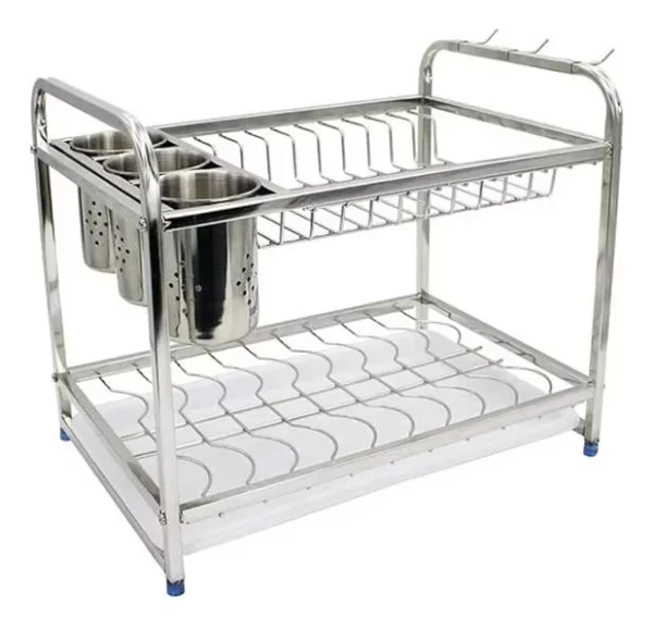 Escurridor De Platos 2 Niveles Cromado Acero Inoxidable
