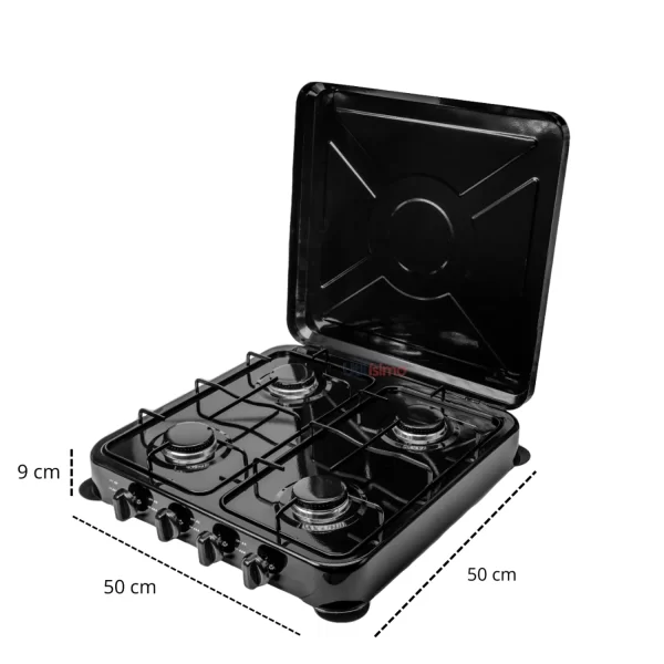 COCINA ENCIMERA A GAS 4 HORNILLAS NEGRA - Imagen 2