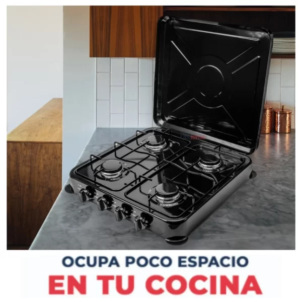 COCINA ENCIMERA A GAS 4 HORNILLAS NEGRA - Imagen 3